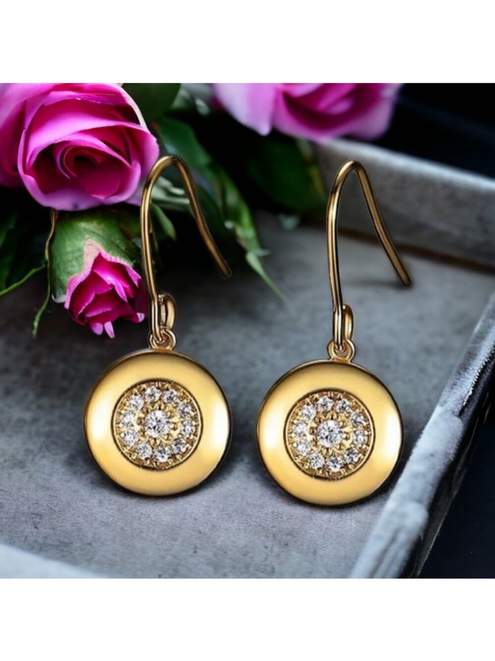 NEW 14K yellow gold plated CZ dangle drop earrings jewelry B16A